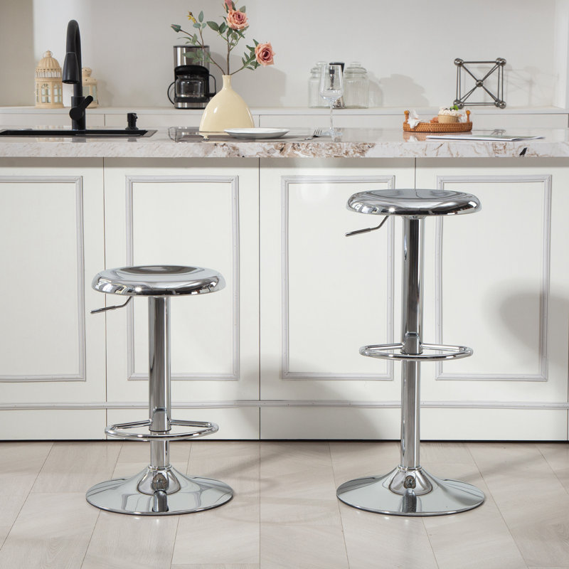 Ensemble de 2 tabourets de bar réglables en acier, Argent argent