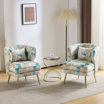 2Pc Barrel Accent Chair With Lumbar Pillow