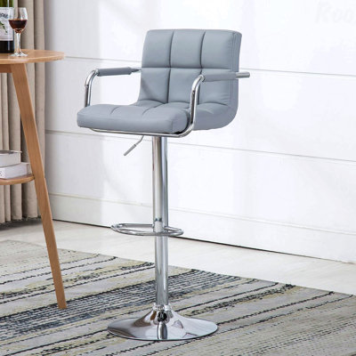 Accent Stool In Stylish Offices - Contemporary Adjustable Rotatable Function Arm Bar With Cushion, Gray
