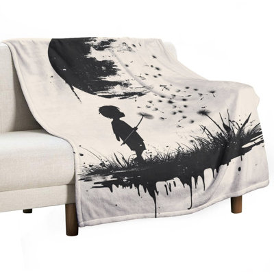 Jeté d'enfant flanelle de luxe en flanelle de champ de pissenlit, couverture douce et chaude pour le canapé-lit du salon