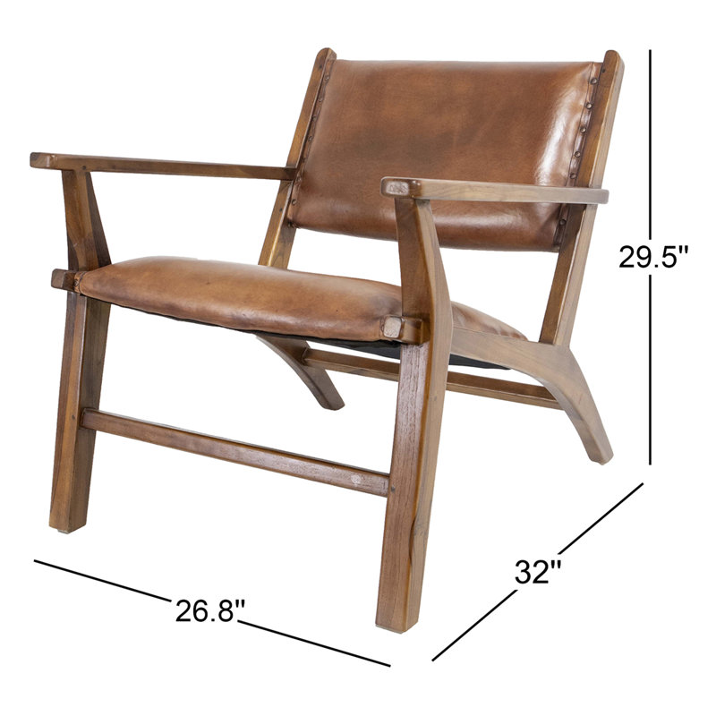 Edurne 26" Wide Genuine Leather Armchair, Tan Genuine Leather