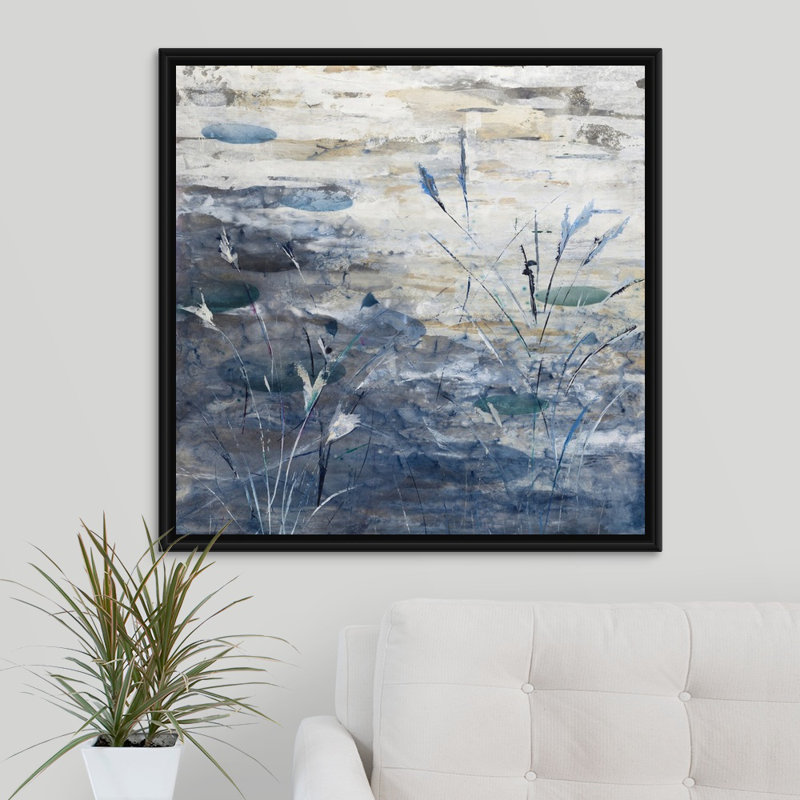 «Pond», peinture sur toile, Cadre flottant noir, H 31,7 po x l 31,7 po x p 1,75 po