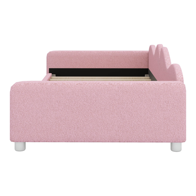 Lit de jour rembourré en tissu Sherpa avec un dossier en forme de nuage (aucun sommier nécessaire), Twin, Rose