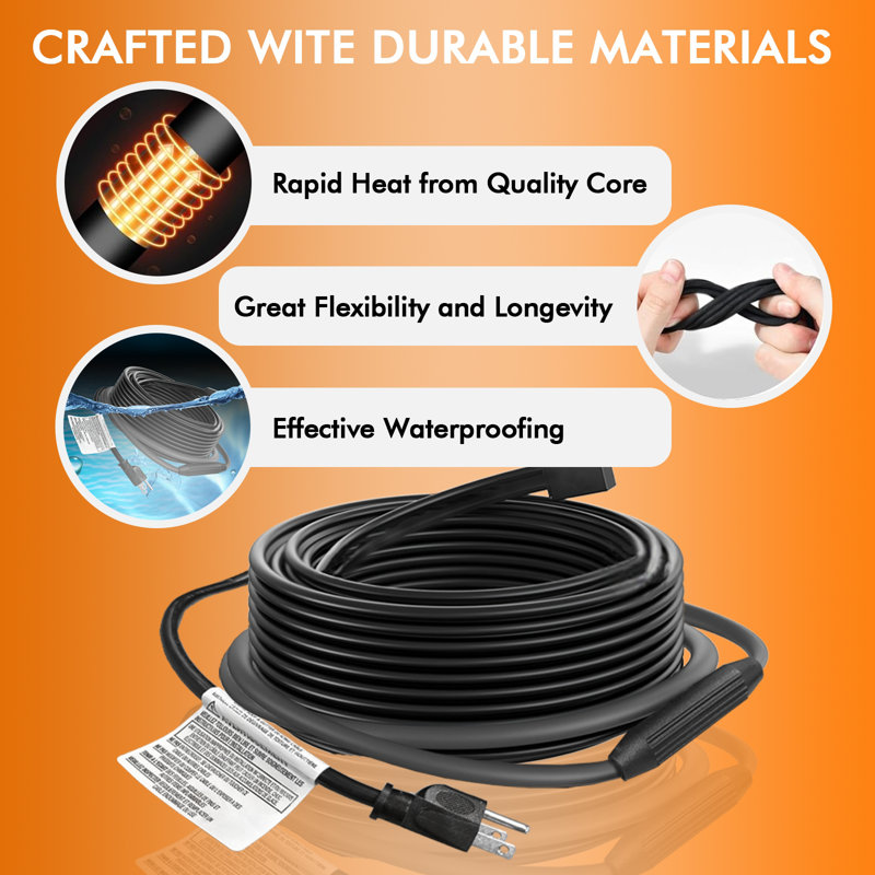 YeloDeer Roof & Gutter Heat Cable – 65ft, 7W/ft, Melts Snow & Prevents Ice Dams | Includes Clips & Spacer