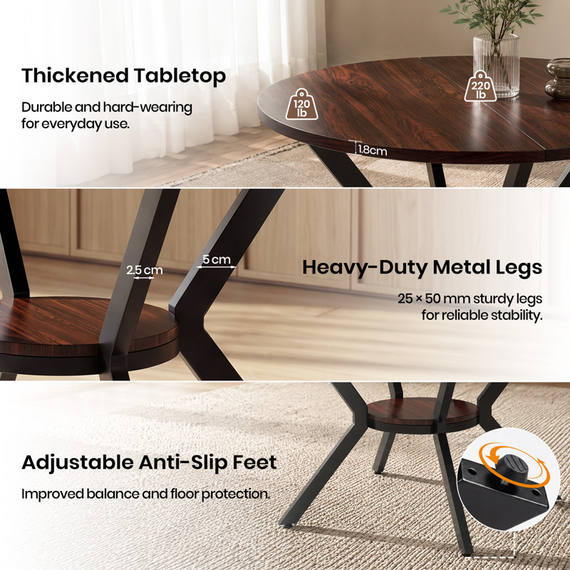 6 -Person Dining Set, Brown, Black