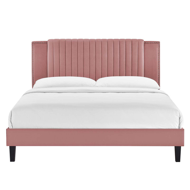Modway Zahra Channel Tufted Performance Velvet Platform Bed, Queen, Dusty Rose