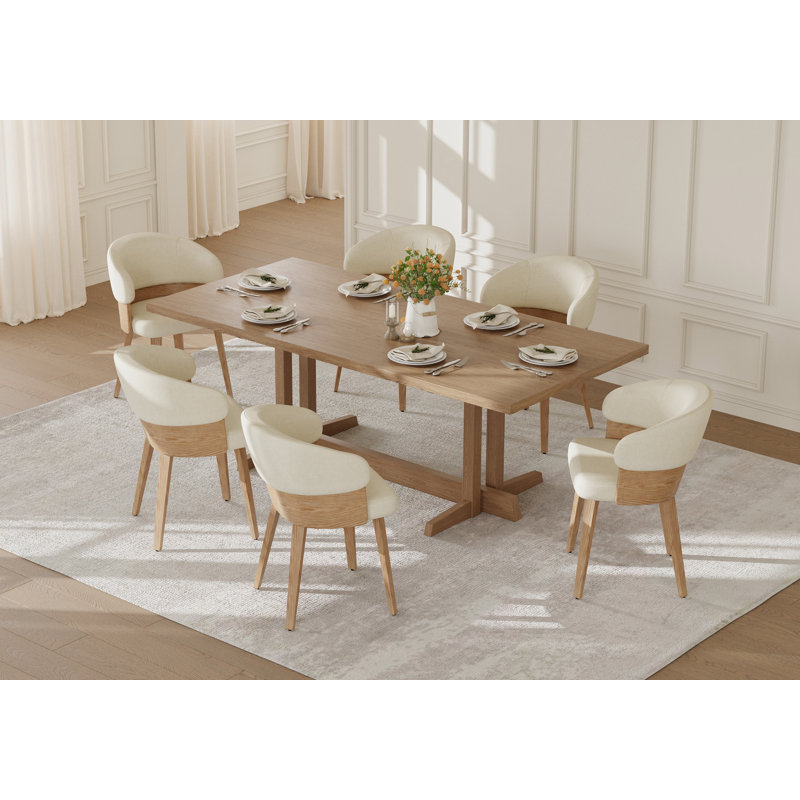 Modern Upholstered Wing Back Side Dining Chair With Solid Wood Legs, Beige