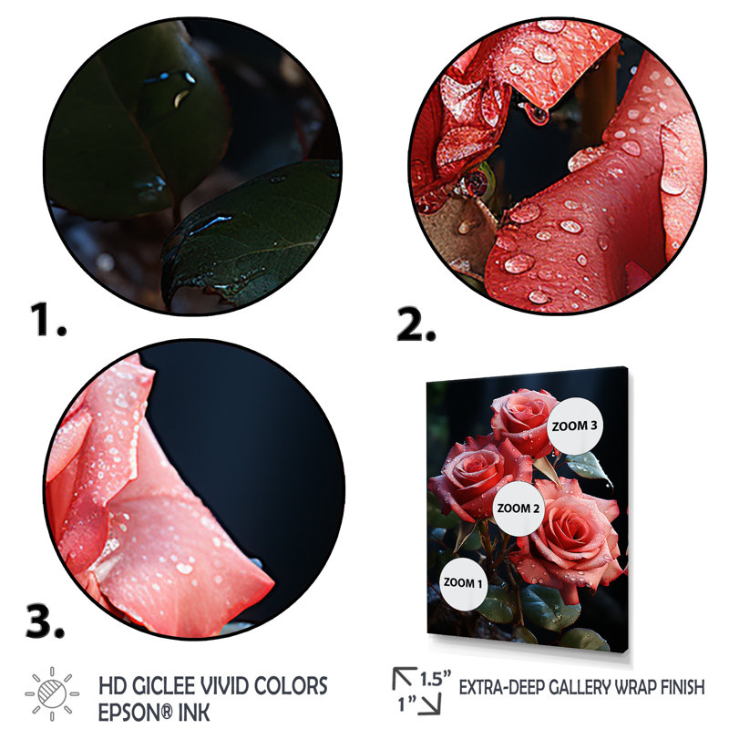 Art mural rétro rose rouge Reson I - Roses, Cadre flottant brun, H 32 po x l 16 po x P 1 po