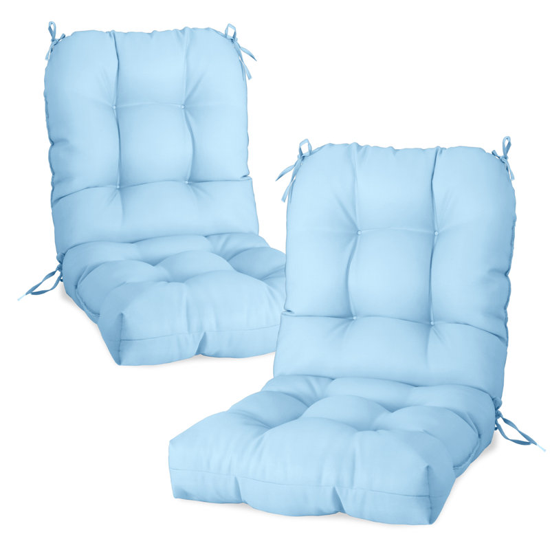 2 pièces de coussins de chaise épais et coussins de 4 po pour l'intérieur et l'extérieur avec sangles, Bleu clair
