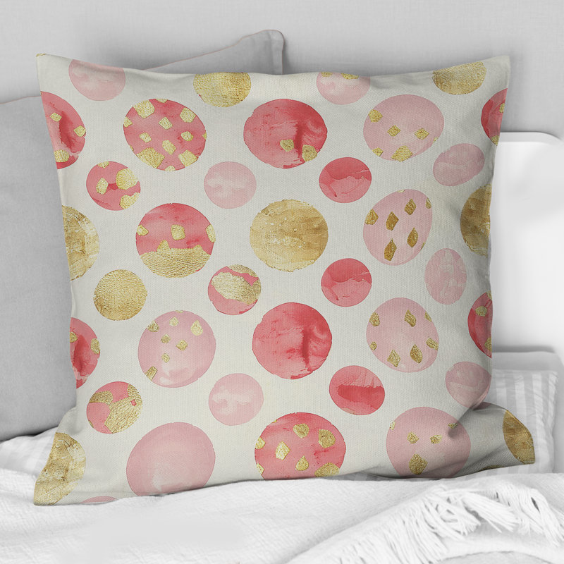 Glam Poka Dots - Coussin Glam, H 16 po x l 16 po, Or / rose