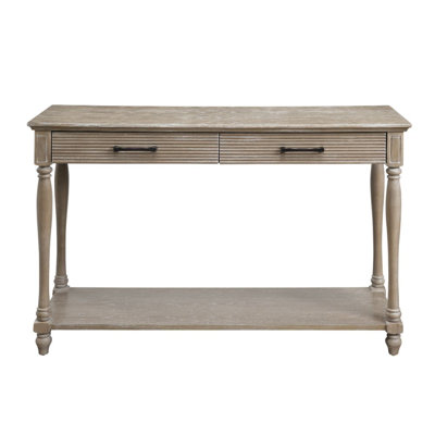 Bazile Transitional 48"L Rectangular Sofa Table with Turned Leg in Weathered Oak