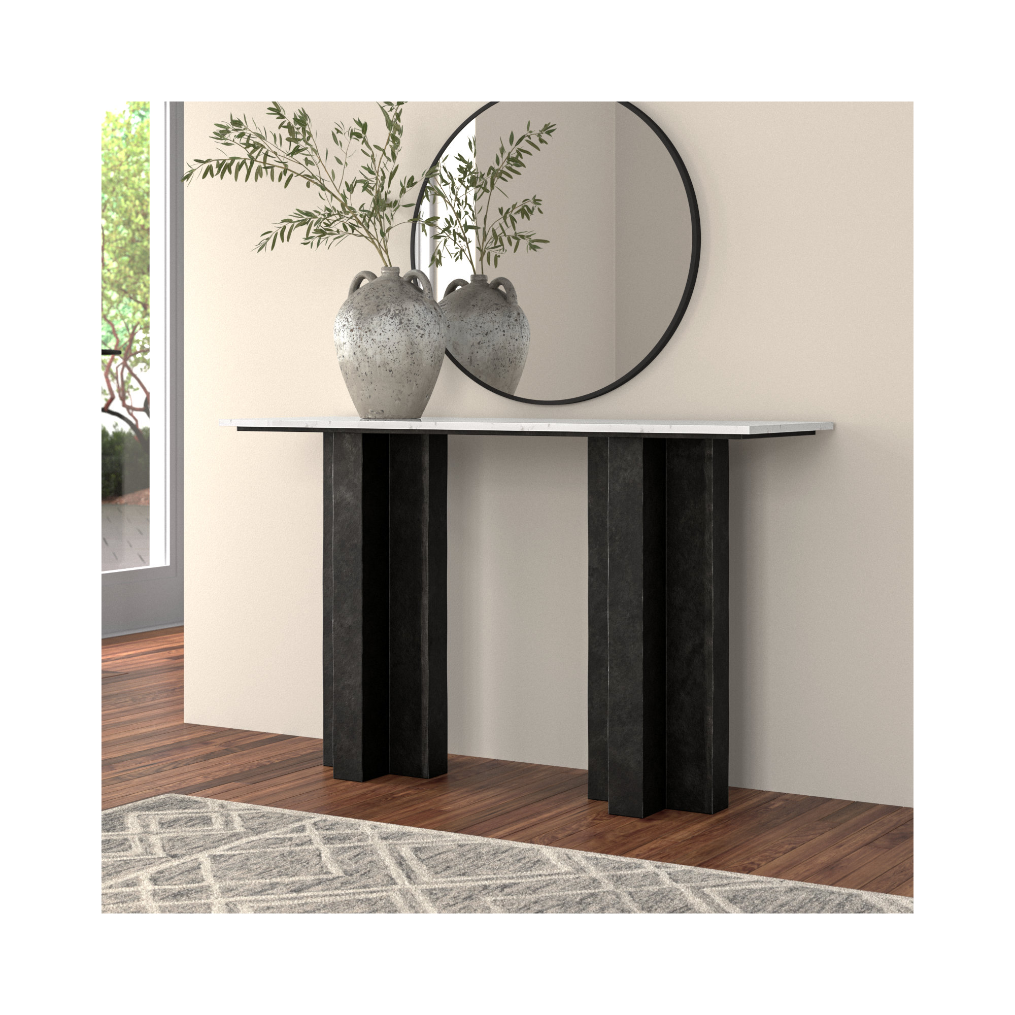 51'' Console Table, White/Neutral