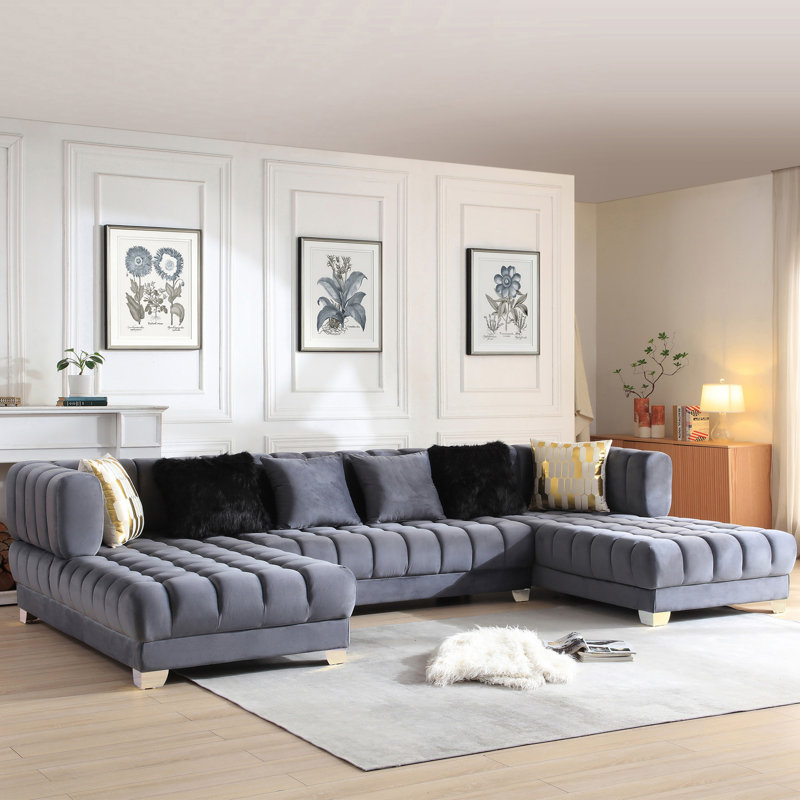 Canapé modulaire en velours Premium, Velours gris velours