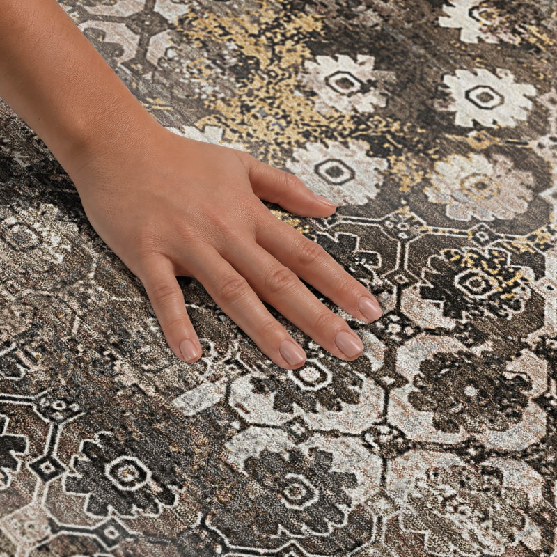 Tapis traditionnel lavable à la machine Premium Premium AMF2433, Brun, 2'3" x 7'6" Runner