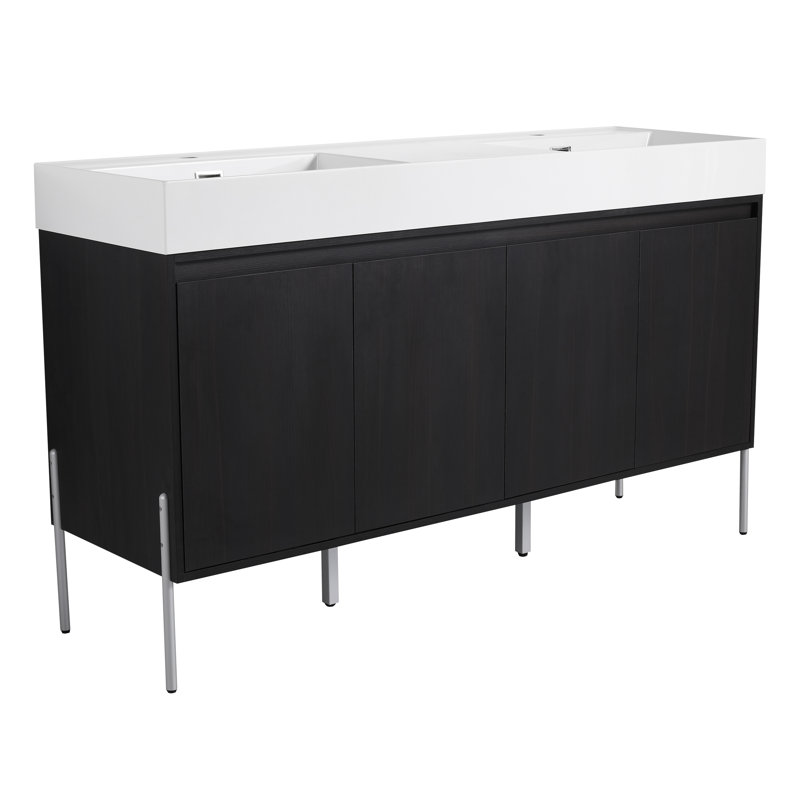 Ensemble de meuble-lavabo sur pied 60 po avec lavabo double en résine Chirley