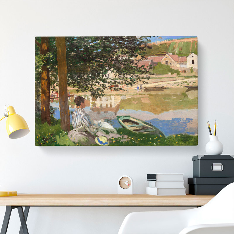 On The Bank Of The Seine by Claude Monet - Wrapped Canvas Painting, 35cm H x 50cm W x 3cm D