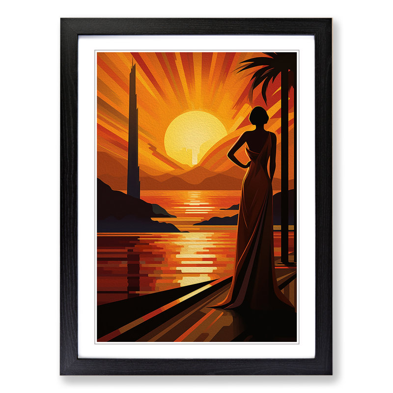 Art Deco Sunset Art Deco Art Framed Print, 34cm H x 25cm W, Black Framed