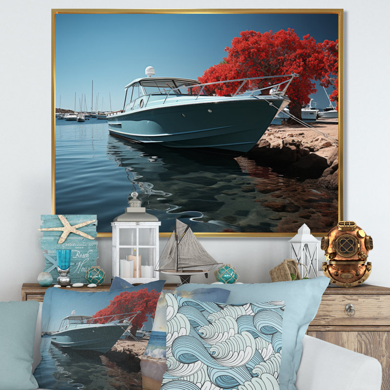Port Harbor Shadows IV - Imprimé, Cadre flottant doré, H 34 po x l 44 po x P 1,5 po