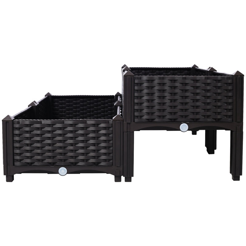 Brown Self-Watering Raised Herb Box With Legs For Cafes - 4 Piece For Gardening Polypropylene Adequate Drainage Easy Assembly Practice Flower Bed Patios System Built-In