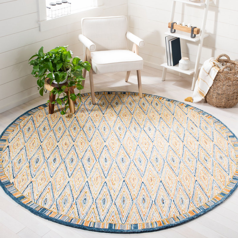 Tapis doré / rouille en laine touffeté à la main Seyler, Rond 7 pi
