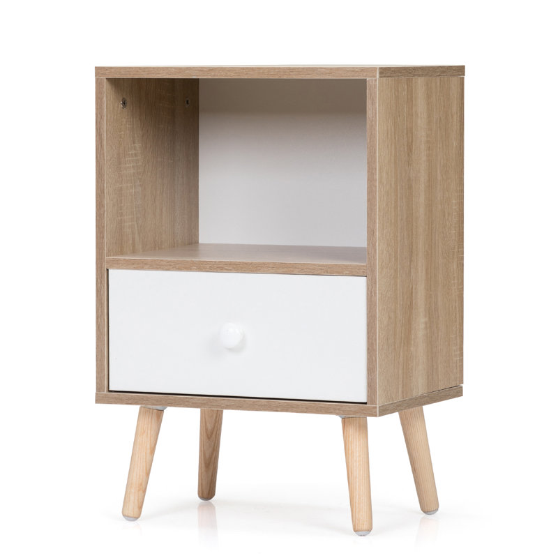 Table d'appoint de style Mid-Century avec tiroir de rangement et tablette décorative, attrait classique