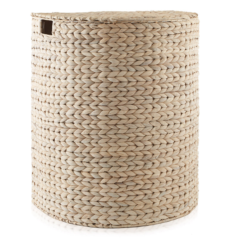Half Moon Laundry Hamper Basket w/ Lid and Liner for Clothes - Whitewash Hyacinth, Whitewash 