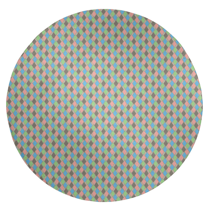 Tapis brun/rose/bleu rétro diamants, Rond 5 pi