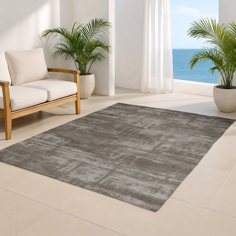 Tapis gris abstrait intérieur et extérieur, Rectangulaire 3 pi x 5 pi