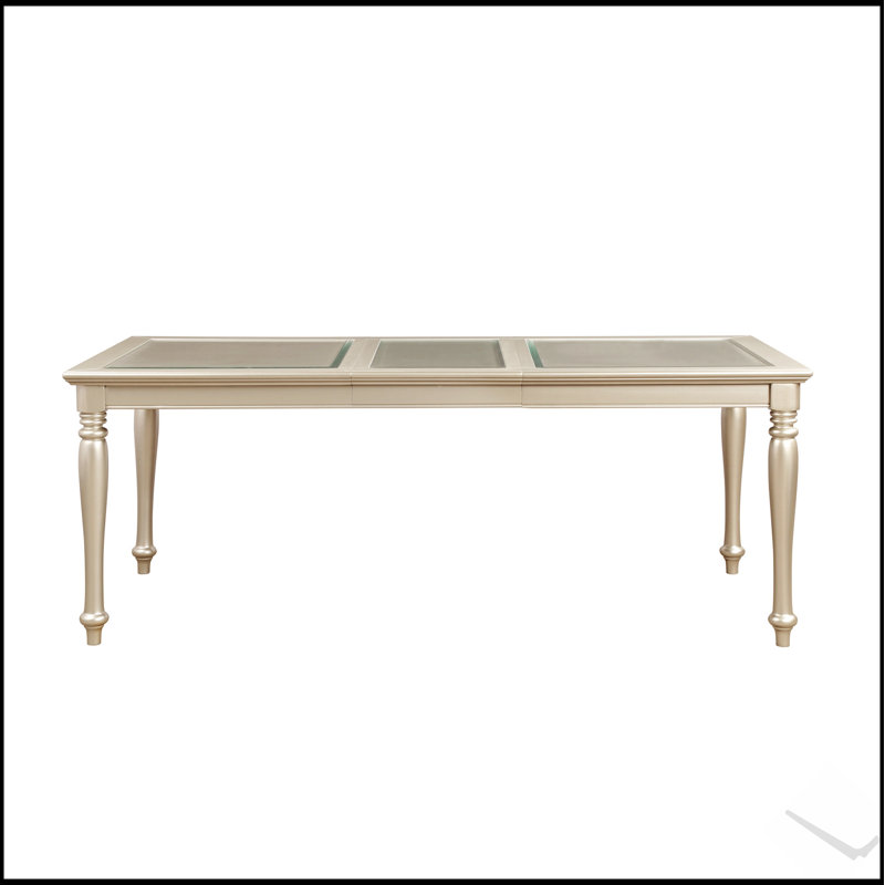 Traditional Design Finish Dining Table with Extendable Leaf and Glass Insert Top for Formal Dining