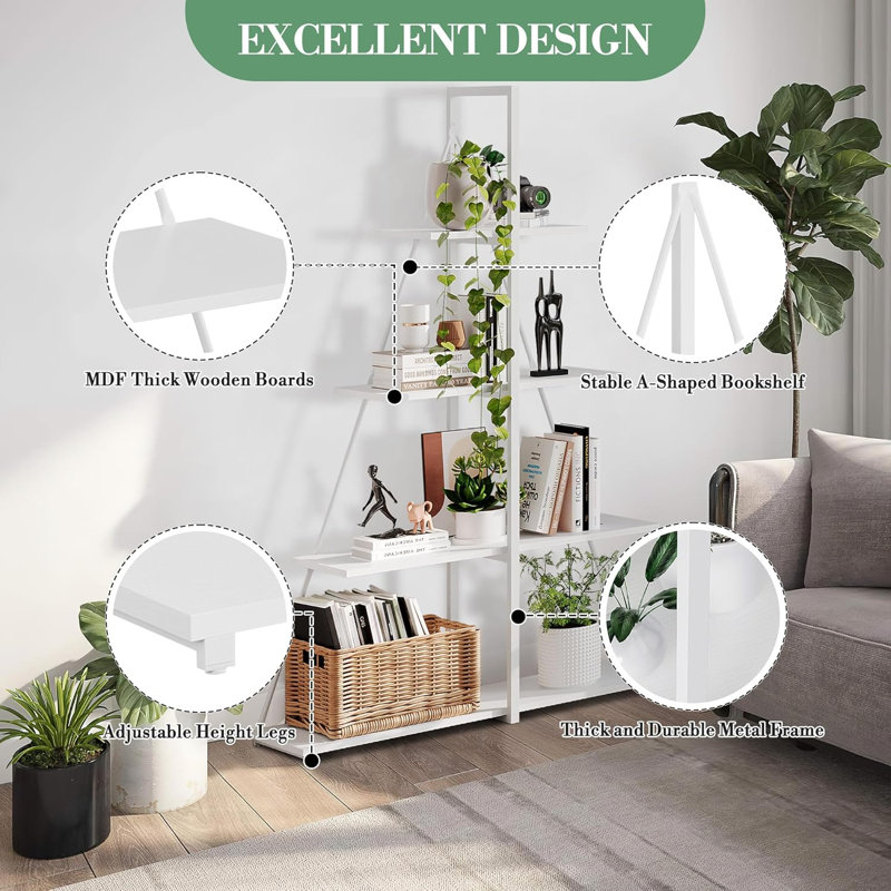 142.98cm H x 101.52cm W Steel Bookcase, White