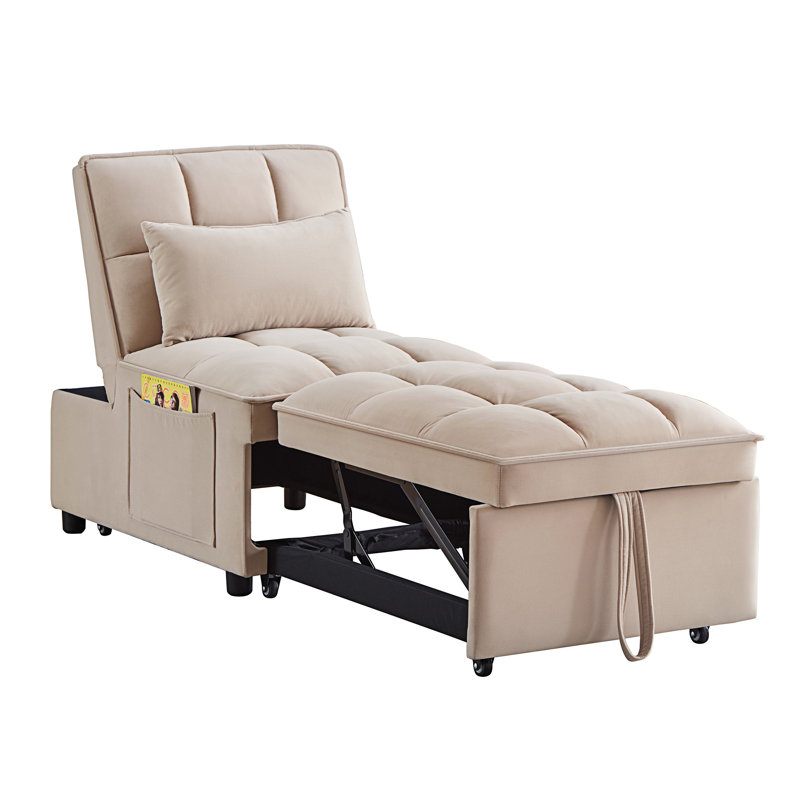 4 In1 Multi-Function Single Sofa Bed With Storage Pockets, Taupe