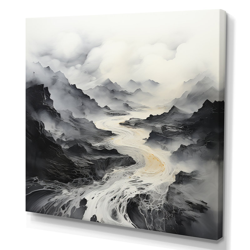 «Black and White Mystic Mountain River I», reproduction sur toile, H 16 po x l 16 po x P 1 po, Toile tendue