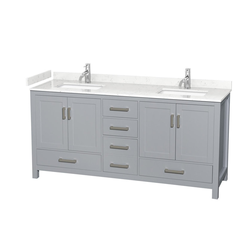 Sheffield 72" Double Bathroom Vanity Set, Carrara Cultured Marble, Gray