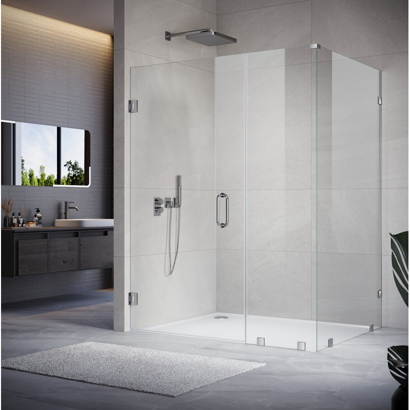 UKH07 61-1/8 to 62 in. W X 35 in. D X 80 in. H Frameless Hinged Shower Door in Chrome with EnduroShield 3/8 in. Clear Glass with 30 in. Door Panel