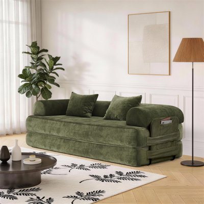 80" Corduroy Convertible Sofa Bed, Upholstered Sleeper Sofa With Pillows & Storage Pockets For Living Room