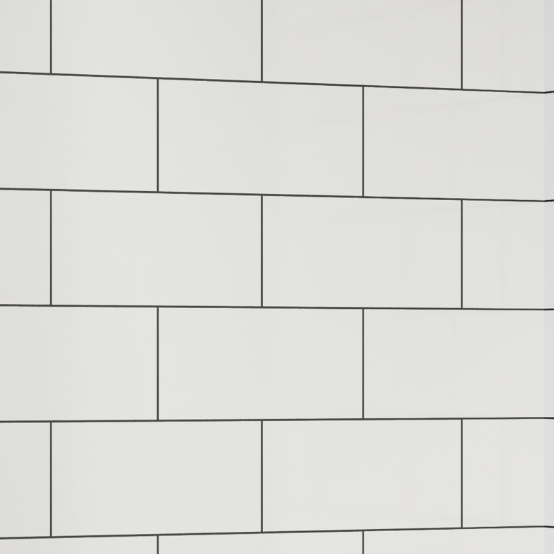Murs de douche en alcôve en acrylique blanc 12 x 6 carreaux avec lignes de coulis argentées