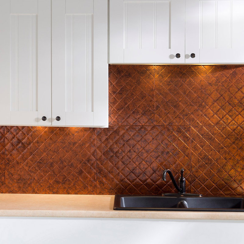 FASÄDE Quilted Decorative Vinyl Backsplash 15 sq ft Kit, Moonstone Copper