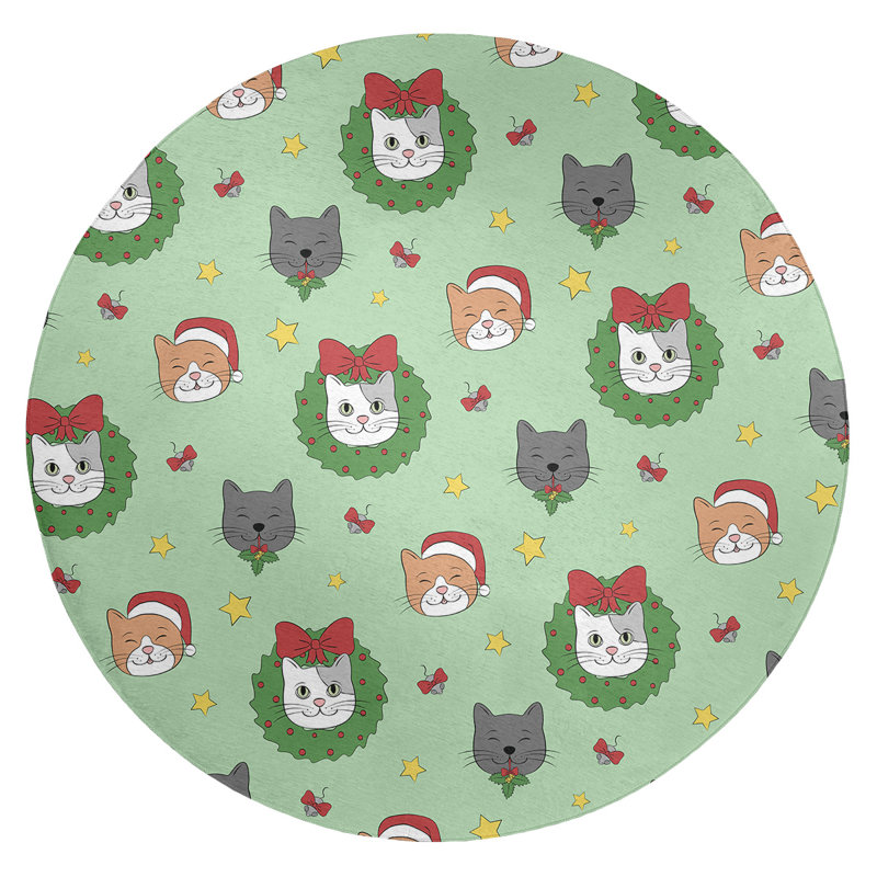 Tapis vert/rouge/gris zone fait main, Rond 5 pi