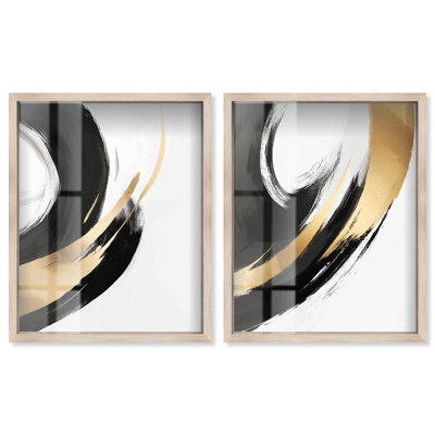 Sophisticated Golden Swirl Duo Shadowbox Print Boho Wall Decor Set by Art Remedy, Blonde Frame, 16 x 20