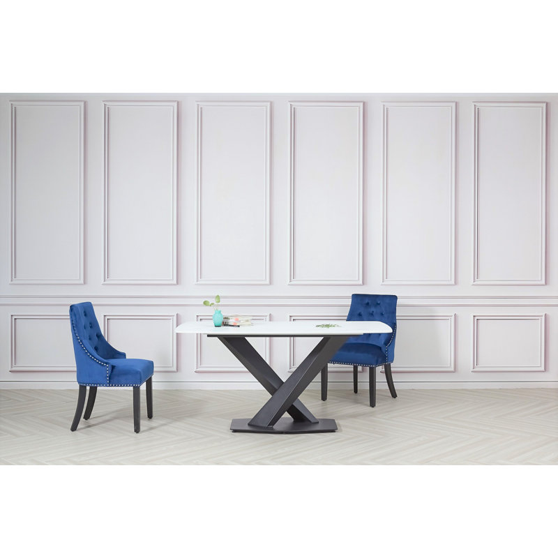 Aquavia 48cm H Tufted Velvet Upholstered Side Chair, Blue