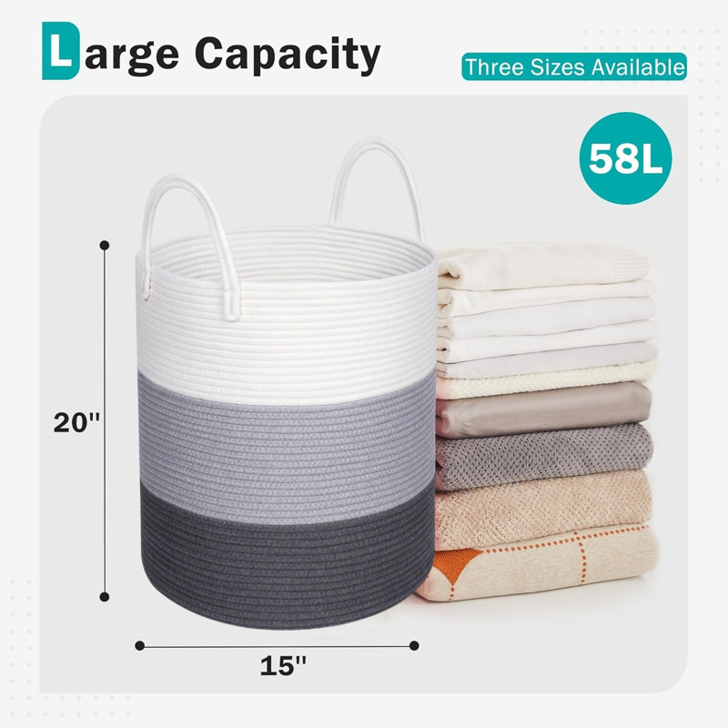 Panier à linge tissé avec poignées, H 20 po x l 15 po x P 15 po