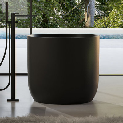 MonBlari 30" X 30" Acrylic Freestanding Black Soaking Bathtub with Overflow and Pop-up Drain For Bathroom