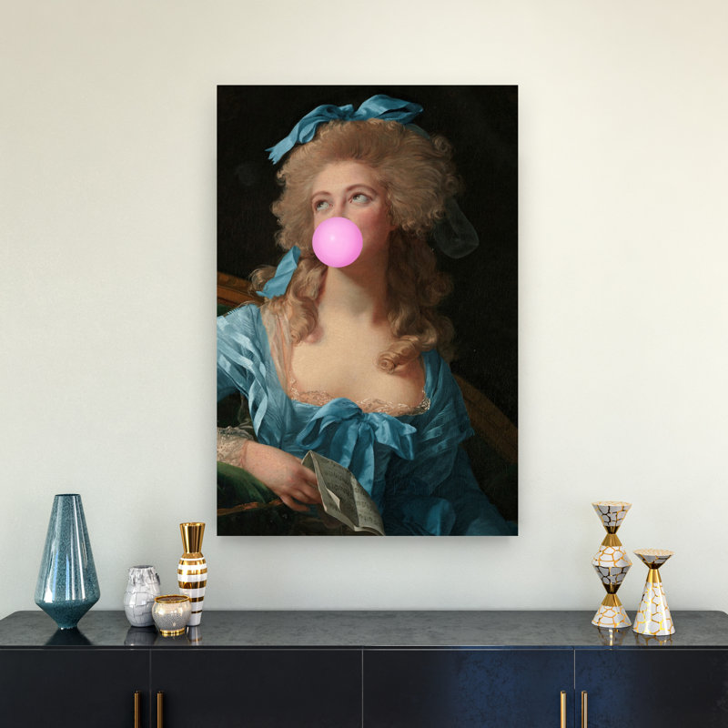 Rococo Bubblegum Lady Classic Contemporary Elegant Portrait Wall Art Print by Talitha McQueen - Print, 91.44cm H x 60.96cm W