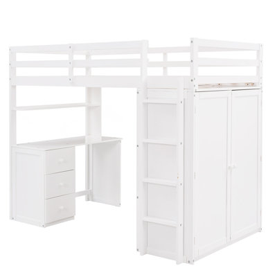 Loft Bed With Drawers,Desk,And Wardrobe