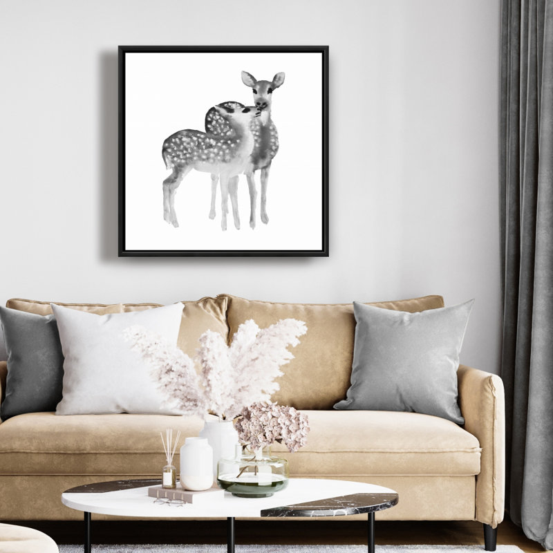 Fawns Love - animaux domestiques encadrés sur toile grise - Décoration intérieure