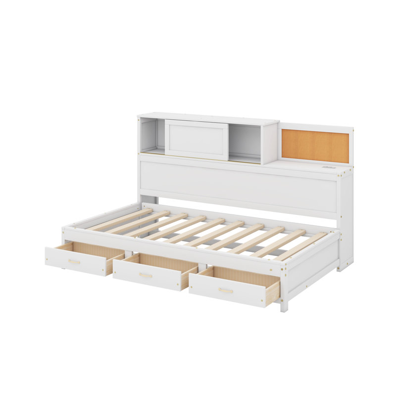 Twin Size Wooden Daybed With Drawers, Shelf And USB Ports