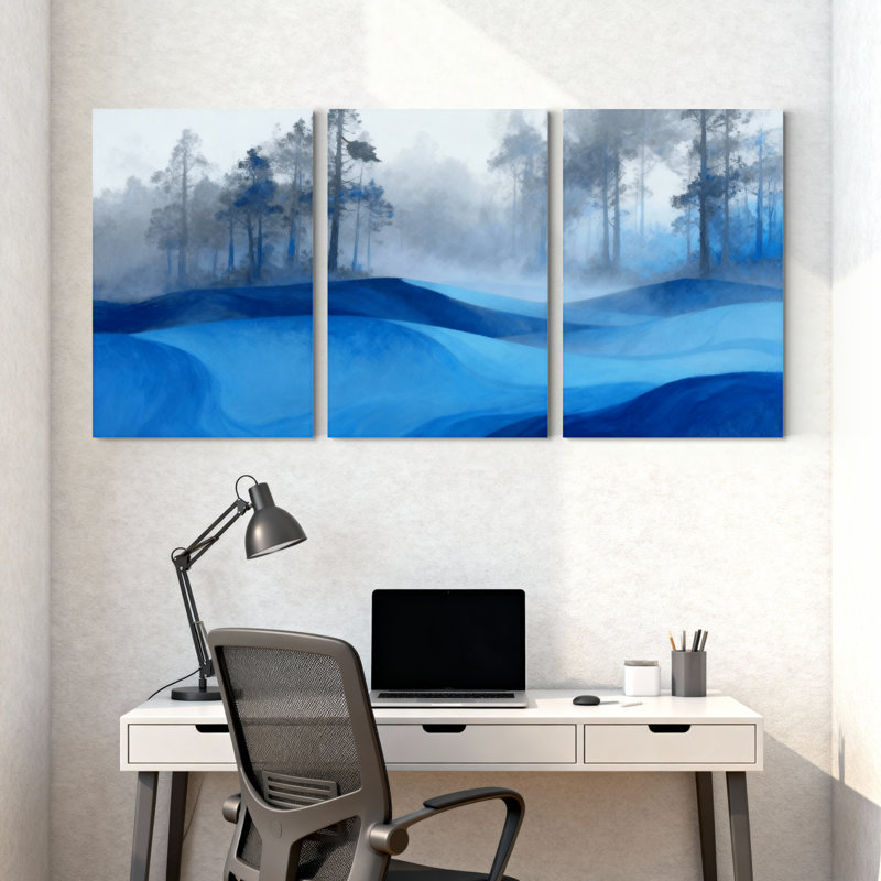 Scénario et paysages urbains, forêt bleue, ensemble de 3 impressions sur toile, H 18 po x l 36 po