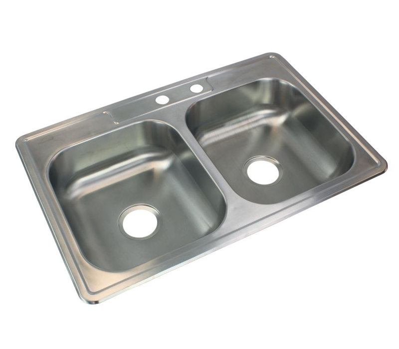 Évier de cuisine à double cuves l 33 po x l 22 po, 2 trous (MR2)