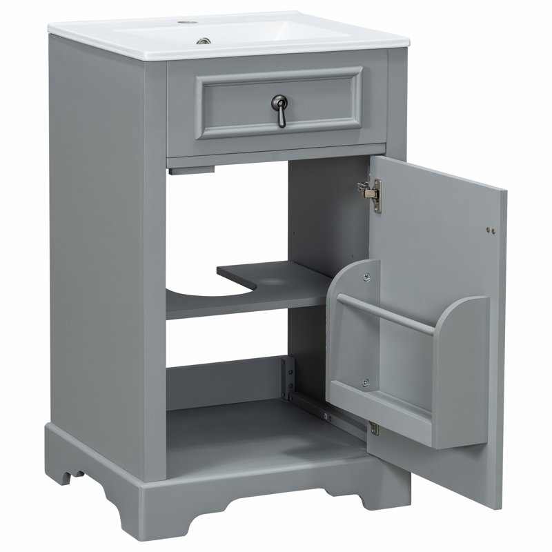 Meuble-lavabo de 20 pouces avec lavabo en céramique, Gris