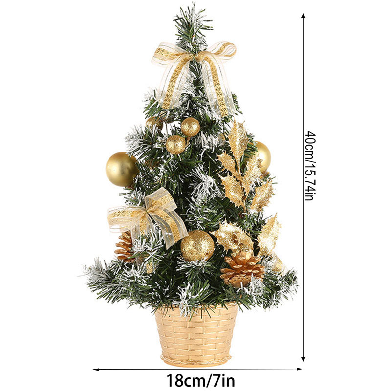 15.7" Mini Christmas Tree,Artificial Tabletop Tree with Pine Cones & Red Berry,Red, Gold